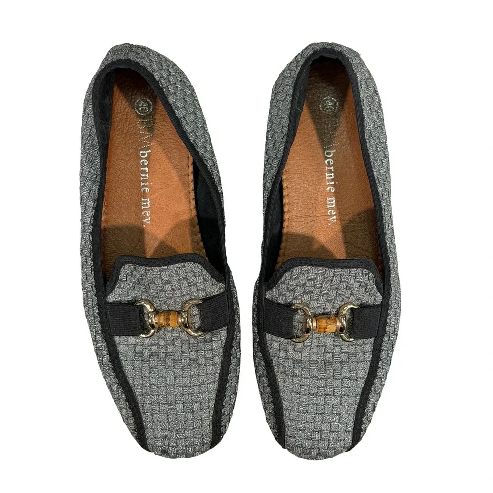 Bernie Mev‎ Loafers Womens 9 EU 40 Silver Woven Slip On Comfort Shoes Bamboo Bit